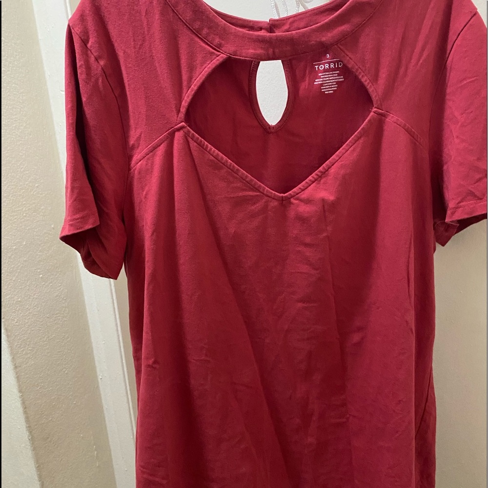 Red colored peekaboo blouse